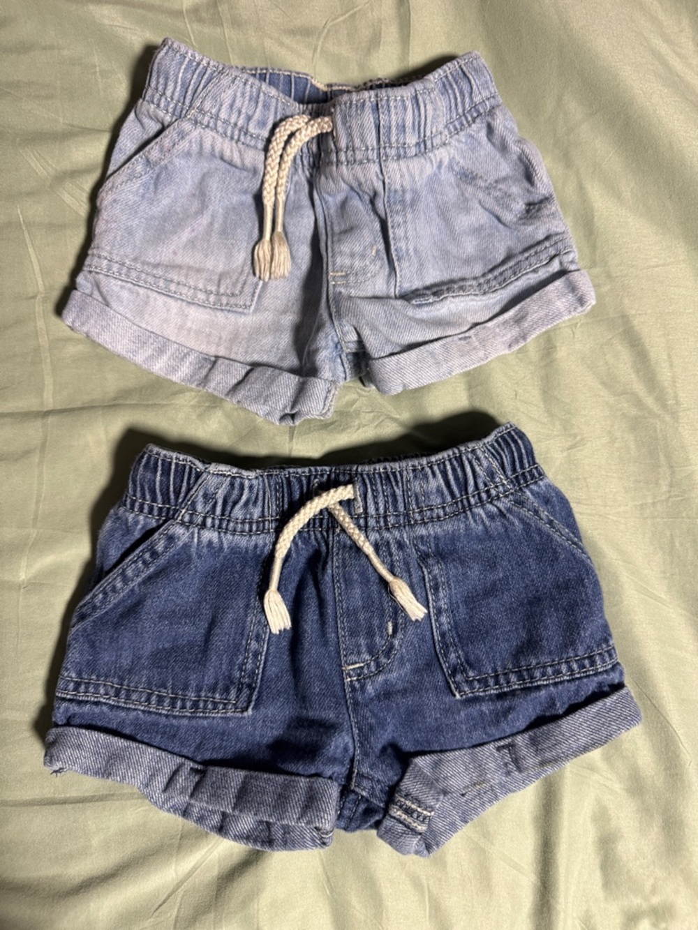 Cat & Jack Two-Tone Denim Drawstring Shorts - Light Blue & Dark Blue